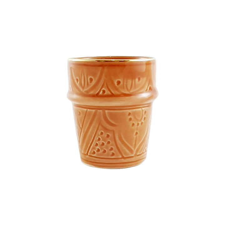 Handmade Moroccan Engraved Espresso Cups – Set of 2 Ceramic Cups with Gold Rim