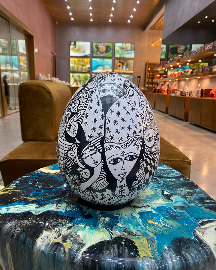 Hand-Painted Ceramic Egg Candle – Black & White – Large Statement Piece