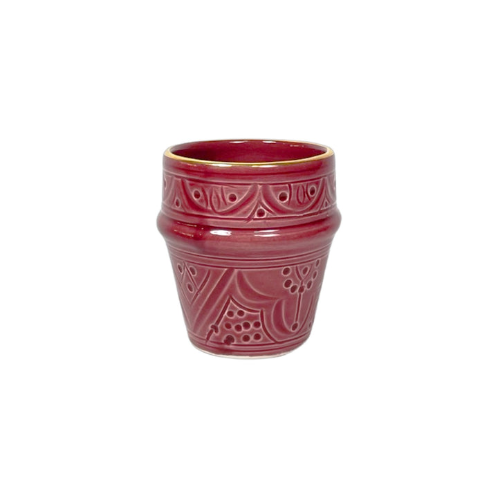 Handmade Moroccan Engraved Espresso Cups – Set of 2 Ceramic Cups with Gold Rim
