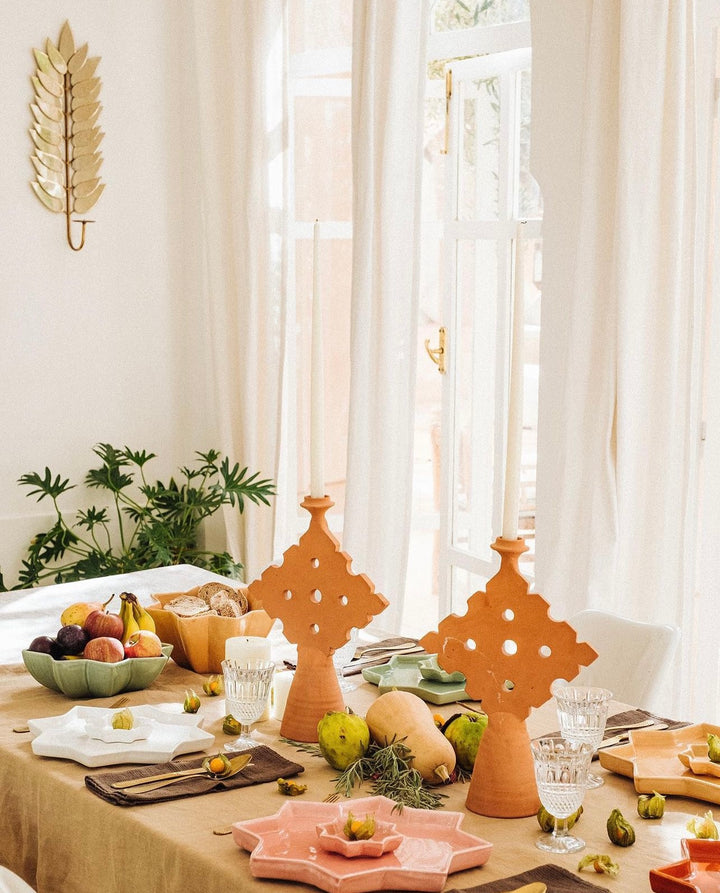 Terracotta Orange Diamond Tadelakt Candle Holder