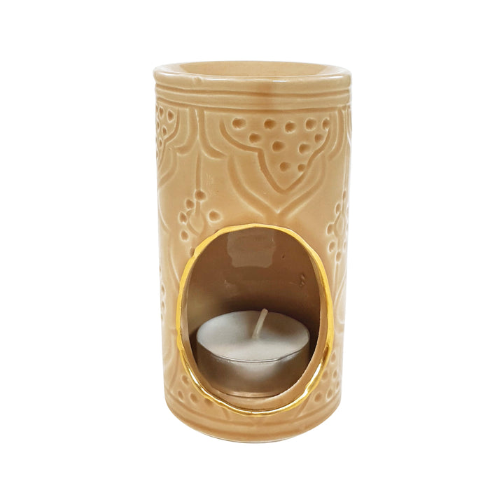 Intricate Handmade Moroccan Ceramic Scented Oil Burner - Beige Home Fragrance Holder