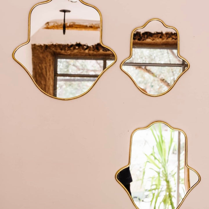 Hamsa Hand Mirror Set – Gold Brass