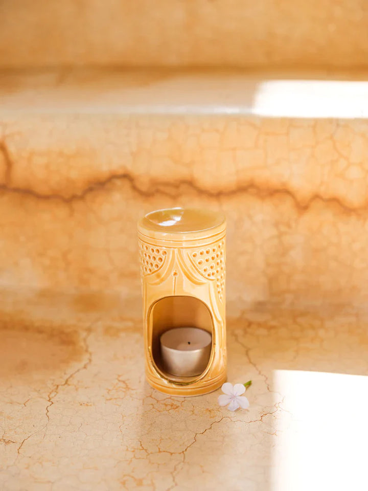 Handmade Moroccan Ceramic Scented Oil Burner - Elegant Beige Home Fragrance Holder
