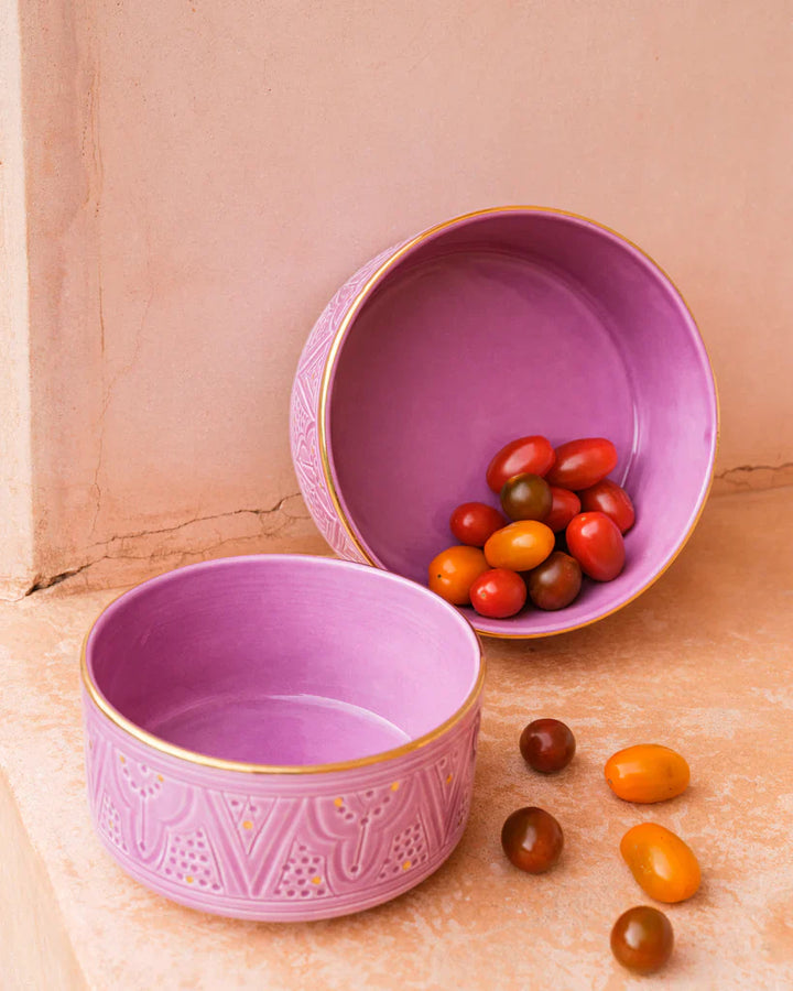 Handmade Lavender Ceramic Bowl – Decorative Embossed Dish for Serving & Table Décor