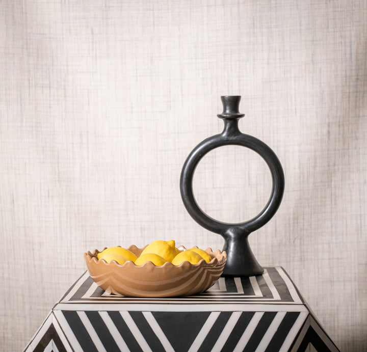 Ceramic Wavy Rim Taupe Deep Bowl