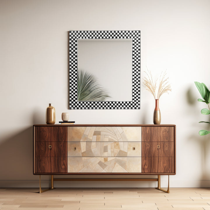 Black & White Checkered Bone Inlay Rectangular Wall Mirror