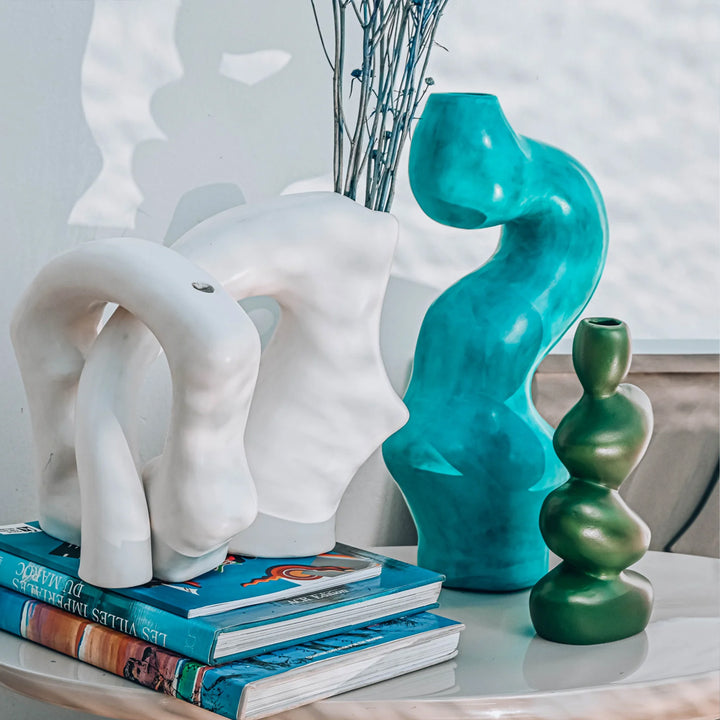 Modern Blue Statement Piece, Unique Ceramic Sculpture, Decorative Art Vase