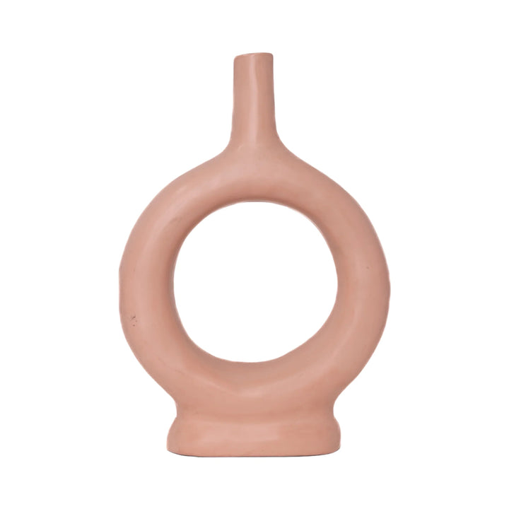 Handmade Moroccan Pink Ring Vase Sculpture - Modern Home Décor
