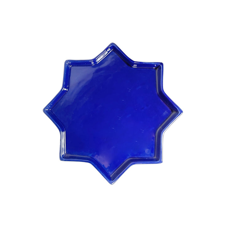 Majorelle Blue Star-Shaped Large Plate, Handcrafted Ceramic Serveware