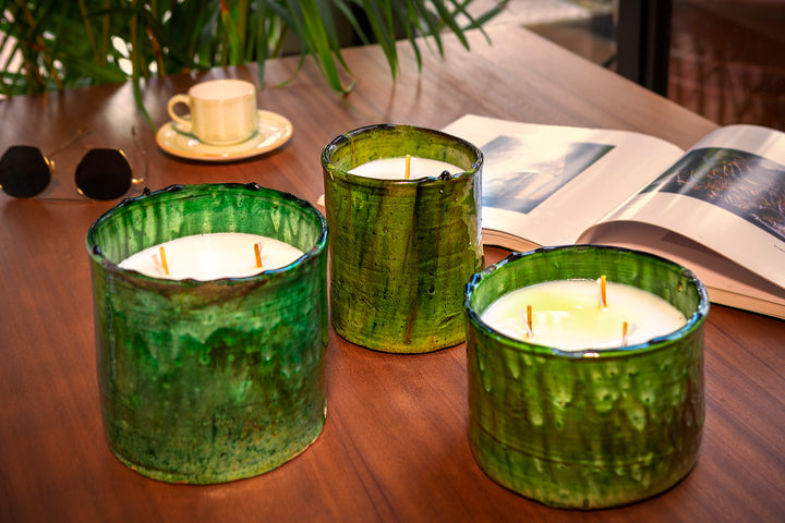 Moroccan Tamegroute Scented Candle – Ceramic Candle with Unique Green Glaze