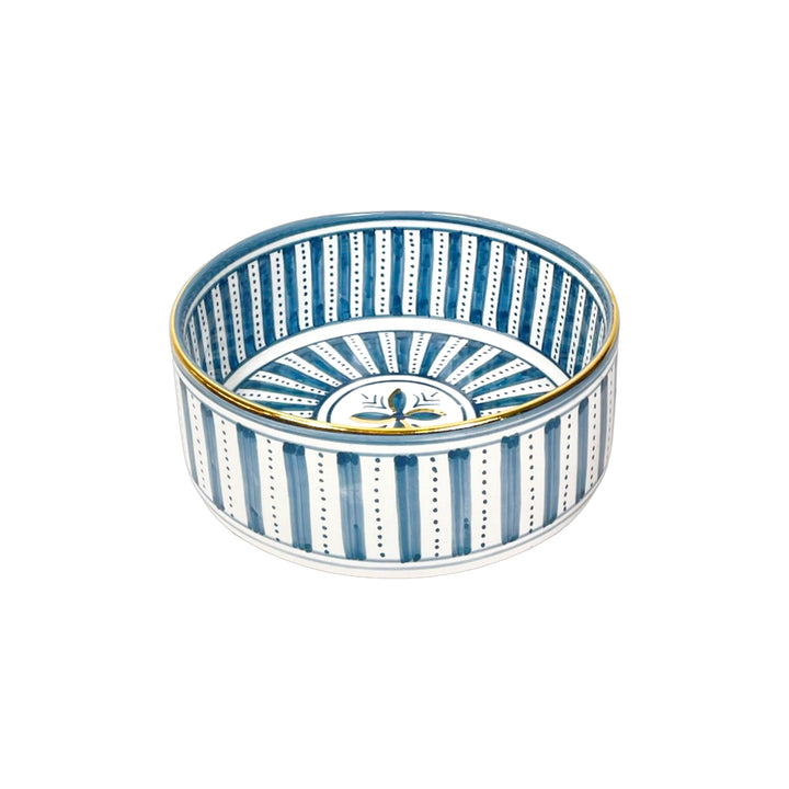 Handmade Moroccan Ceramic Bowl - Elegant Blue and White Striped Serving Bowl, Intricate Handmade Moroccan Ceramic Bowl - Blue and White Striped Serving Bowl, Handcrafted Moroccan Ceramic Bowl - Elegant Blue and White Serving Dish