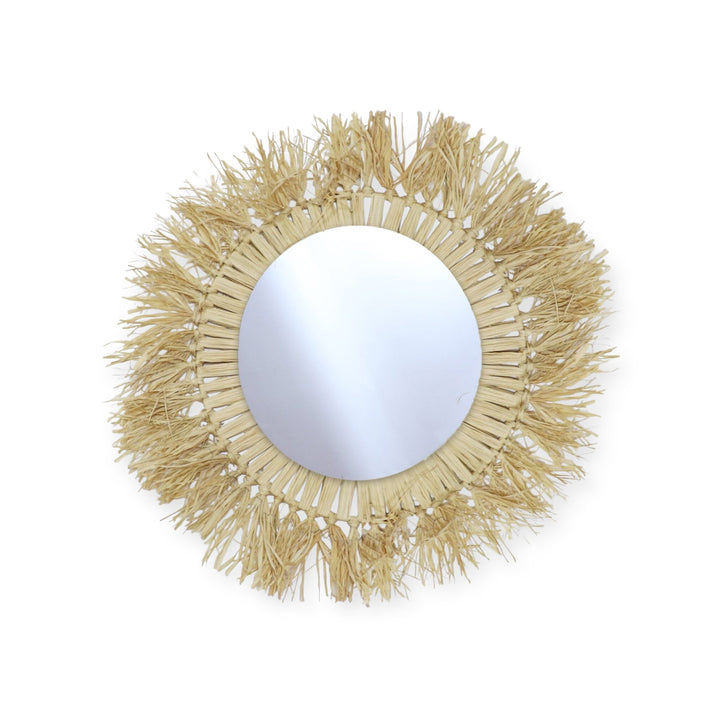 Handmade Moroccan Sunburst Woven Natural Grass Mirror - 2