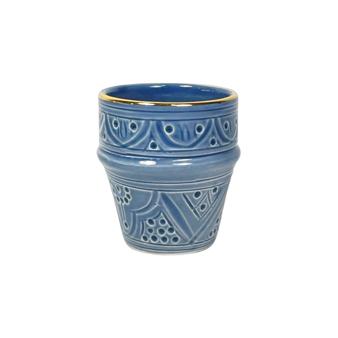 Handmade Moroccan Engraved Espresso Cups – Set of 2 Ceramic Cups with Gold Rim