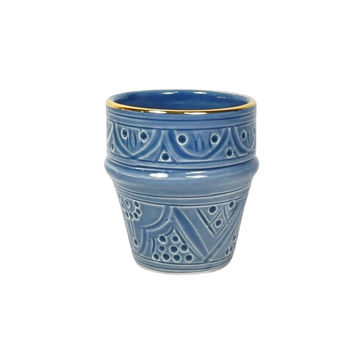 Handmade Moroccan Engraved Espresso Cups – Set of 2 Ceramic Cups with Gold Rim