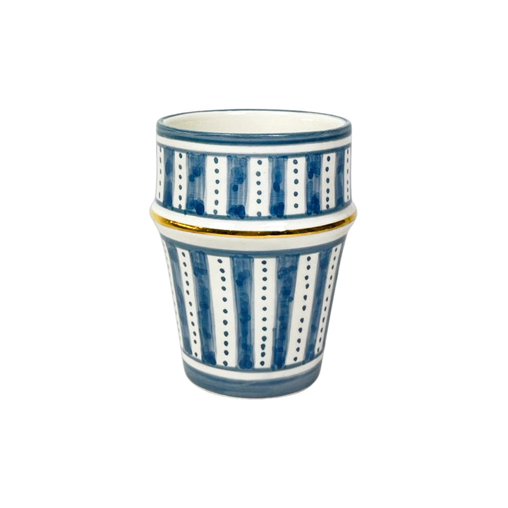 Moroccan Ceramic Tumbler – Striped Hand-Painted with Gold Accent