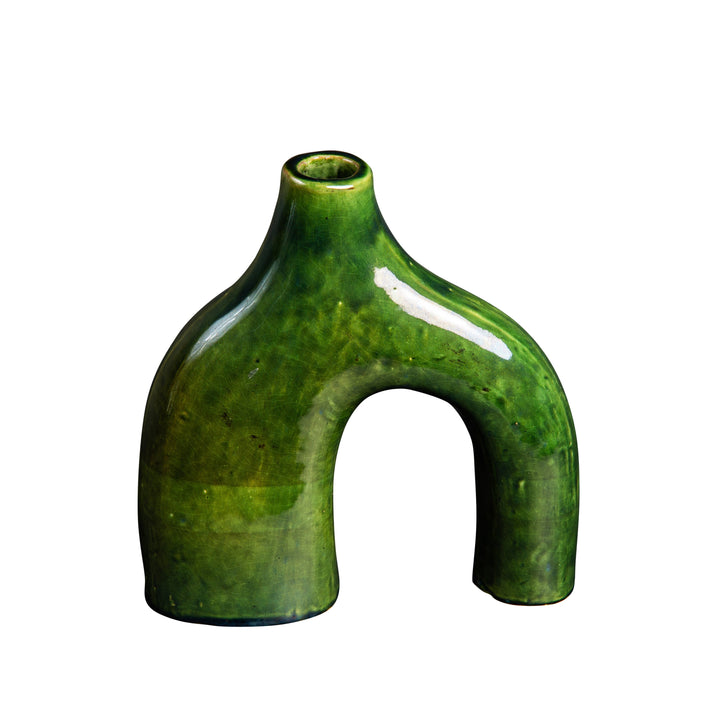 Shiny Green Sculptural Ceramic Vase