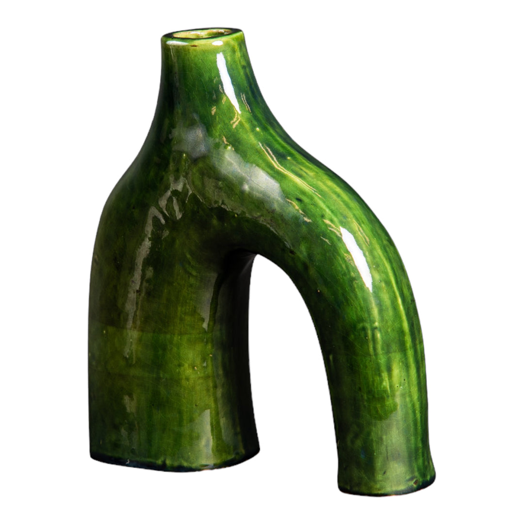 Shiny Green Sculptural Ceramic Vase