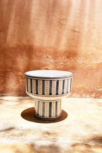 Blue Striped Pedestal Bowl – Handmade Ceramic Serveware