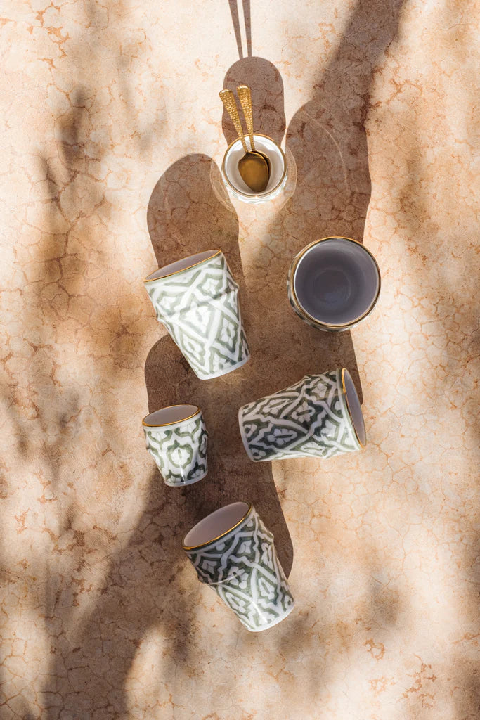 Moroccan Ceramic Tumbler – Hand-Painted with Gold Rim