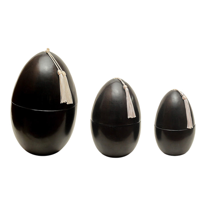 Black Moroccan Egg Candle set with tassels in various sizes