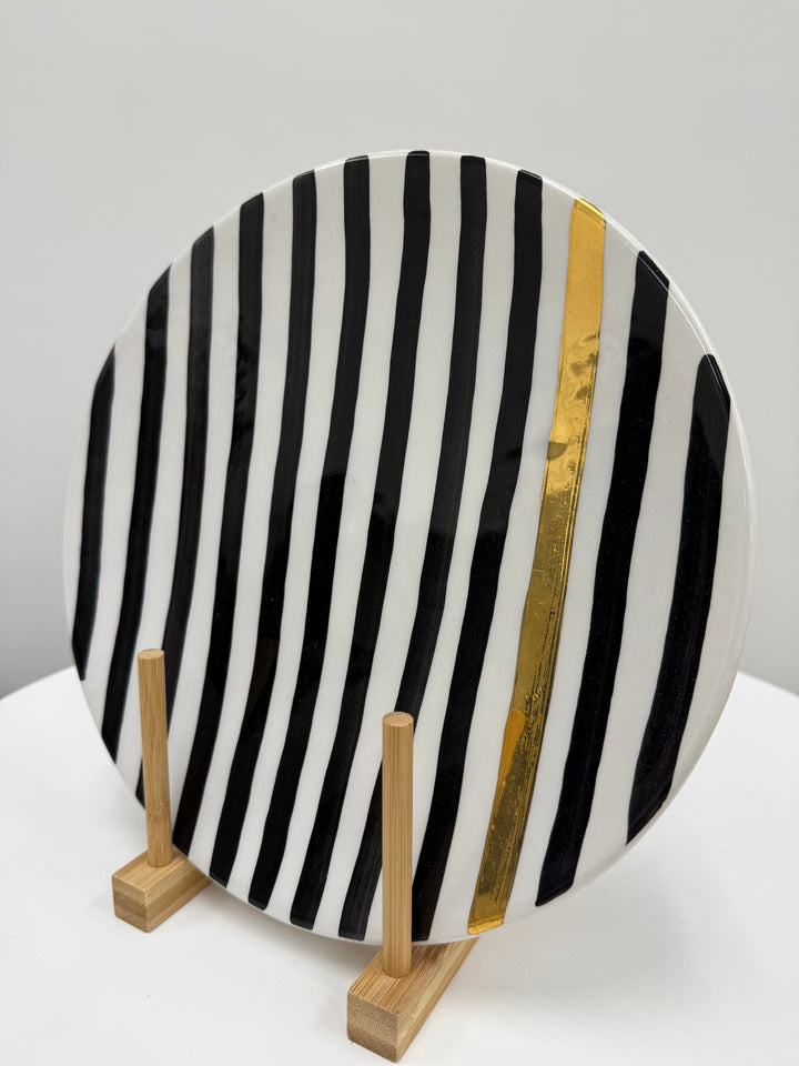 Black & White Stripe Ceramic Plate