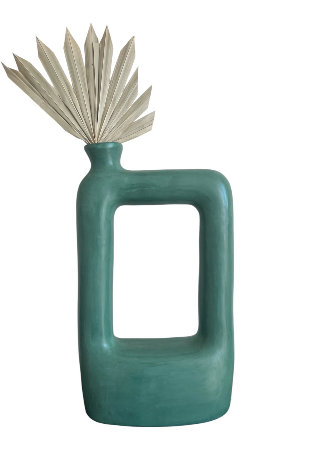 Modern Open Frame Green Ceramic Vase