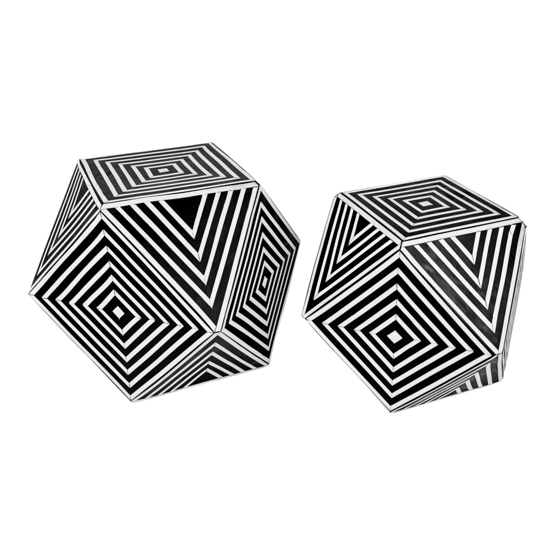 Geometric Black and White Table – Handcrafted modern table with optical black and white design, available in two sizes