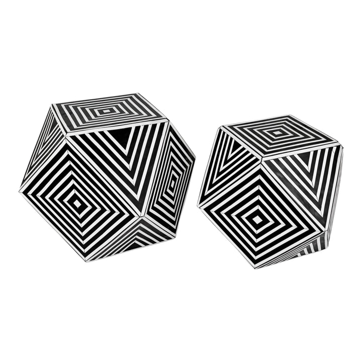 Geometric Black and White Table – Handcrafted modern table with optical black and white design, available in two sizes