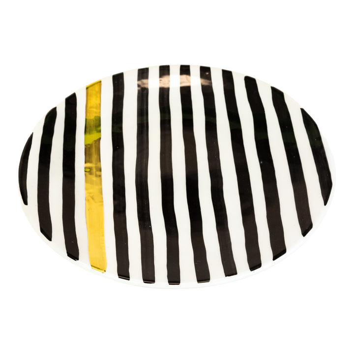 Black & White Stripe Ceramic Plate