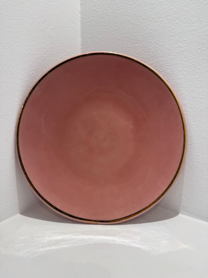 Handmade Pink Moroccan Ceramic Dinner Plate – Gold Rim Detailing