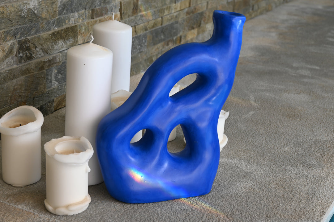 Bold Abstract Ceramic Sculpture – Blue or Re