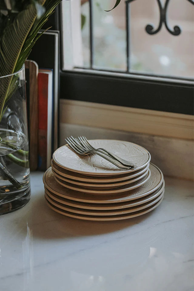 Handcrafted Beige Ceramic Dinner Plate