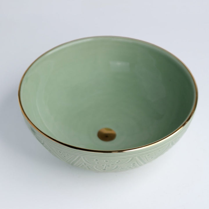 Large Moroccan Ceramic Bowl – Embossed Design with Gold Rim