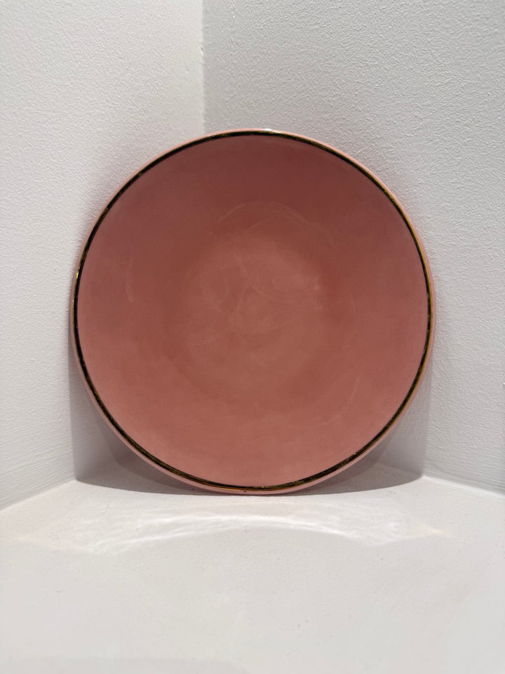 Handmade Pink Moroccan Ceramic Dinner Plate – Gold Rim Detailing