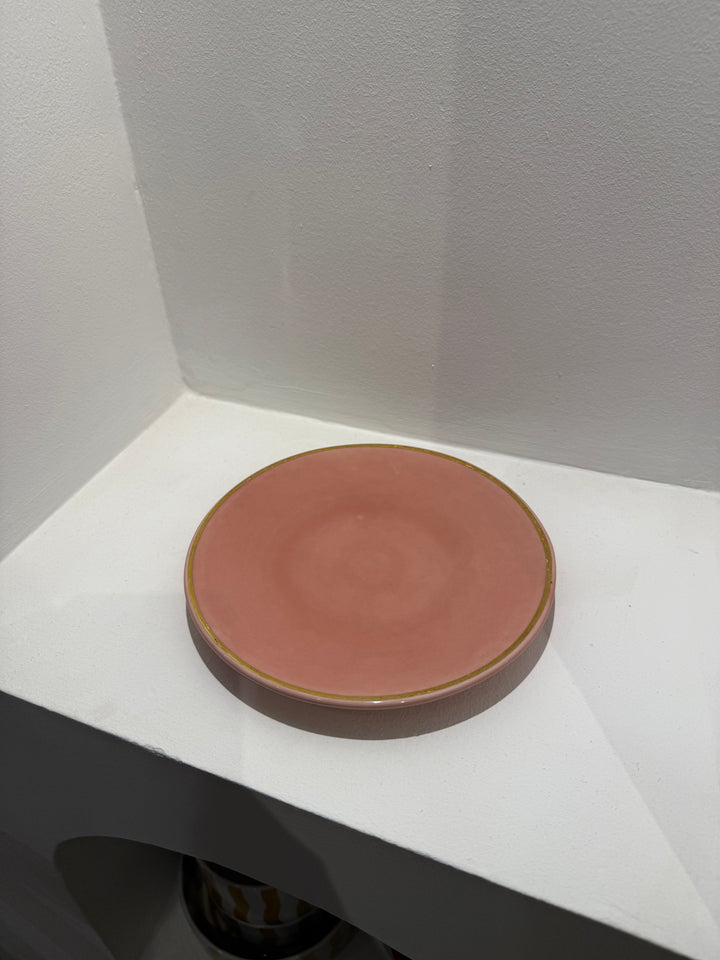Handmade Pink Moroccan Ceramic Dinner Plate – Gold Rim Detailing