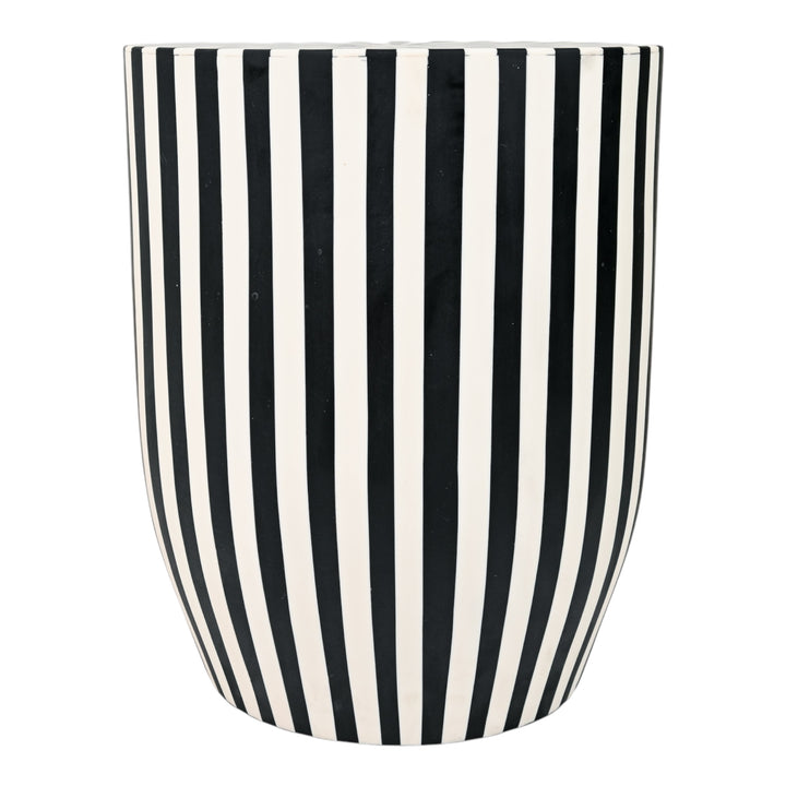 Top view of Black and White Striped Table – Ceramic table with geometric striped design