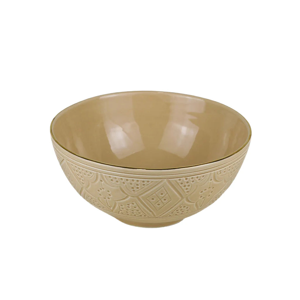 Large Moroccan Ceramic Bowl – Embossed Design with Gold Rim