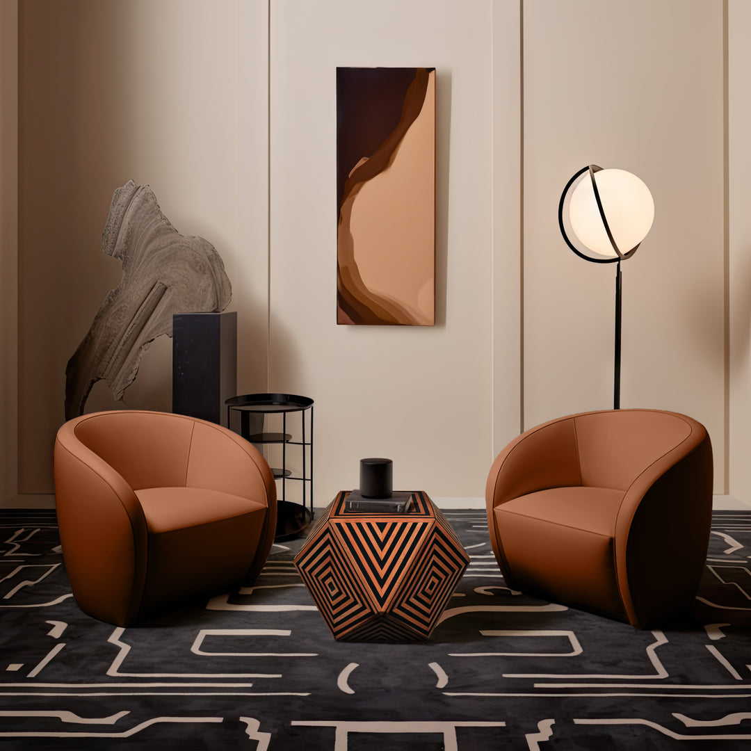 Top view of the Geometric Inlay End Table showing detailed bone inlay pattern