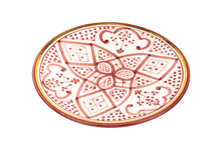 Pink and White Moroccan Ceramic Plate, Traditional Design