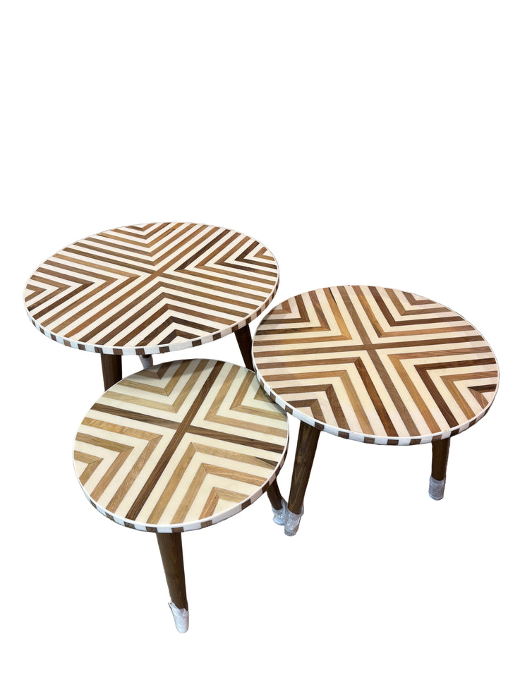 White & Wood Nesting Coffee Tables — Set of 3