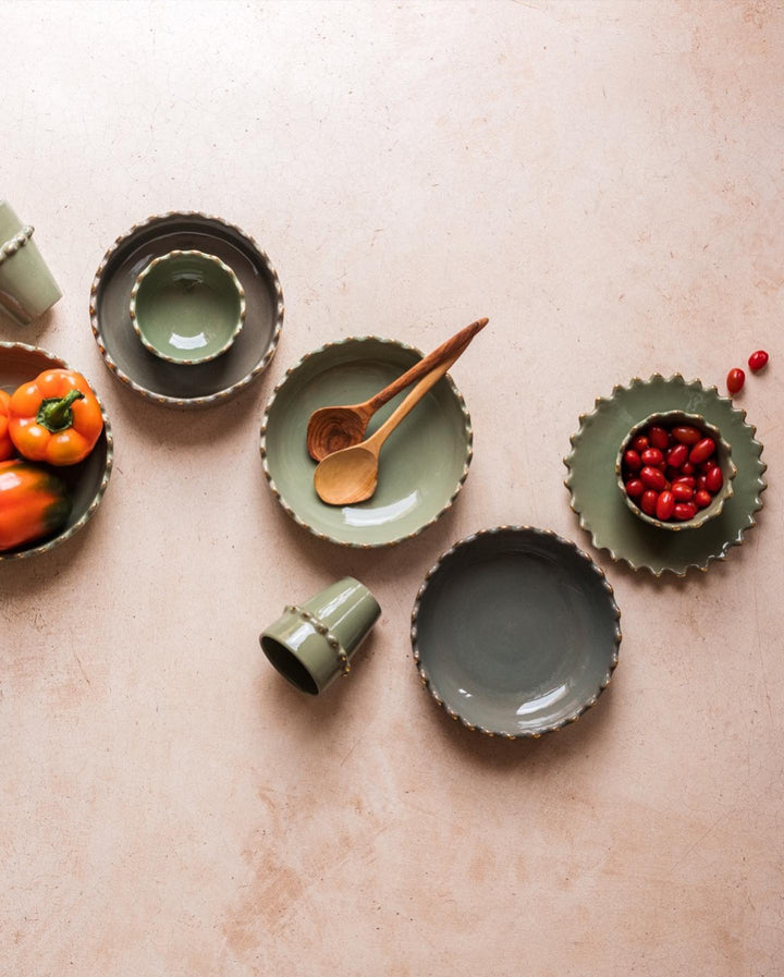 Scallop Rim Sage Green Ceramic Dinner Plate