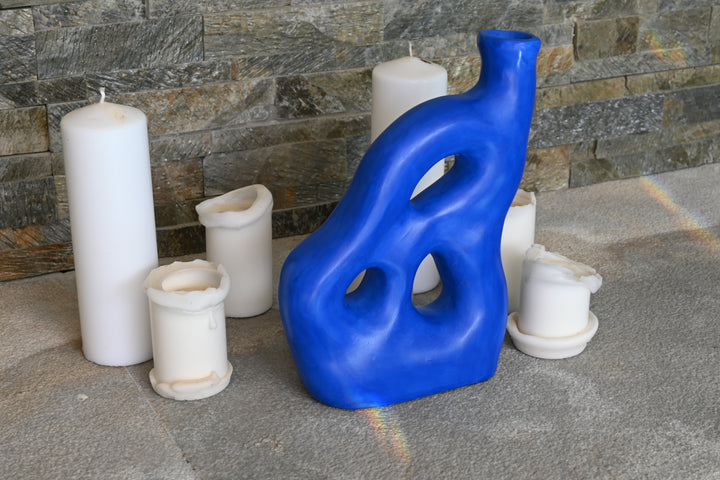 Bold Abstract Ceramic Sculpture – Blue or Re