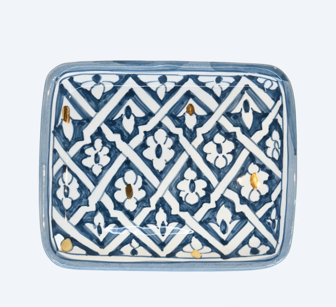 Small Fassia Blue Stone Gold Ceramic Tray on a website page with 'Heart Cottage Lane' branding.