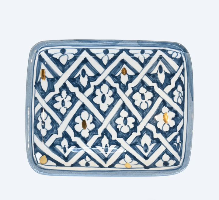 Small Fassia Blue Stone Gold Ceramic Tray on a website page with 'Heart Cottage Lane' branding.