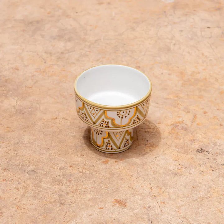 Hand Painted Moroccan Zwak Design Green Gold Footed Bowl