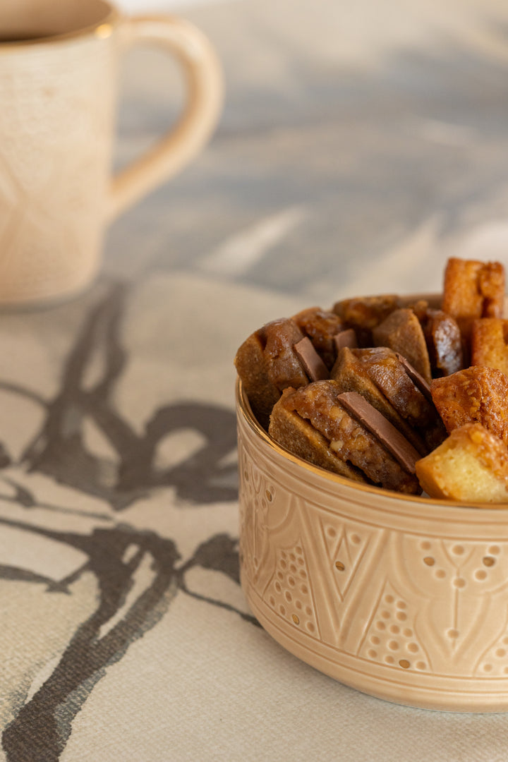 Handmade Moroccan Ceramic Bowls – Embossed Design and Gold Rim