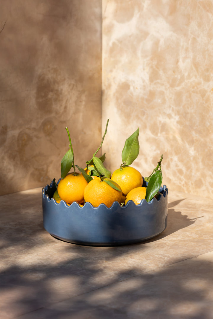 Stoneware Scalloped Edge Bowl - Blue