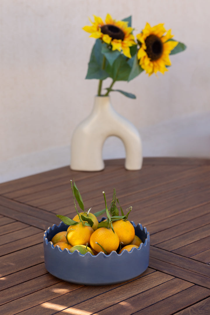 Stoneware Scalloped Edge Bowl - Blue
