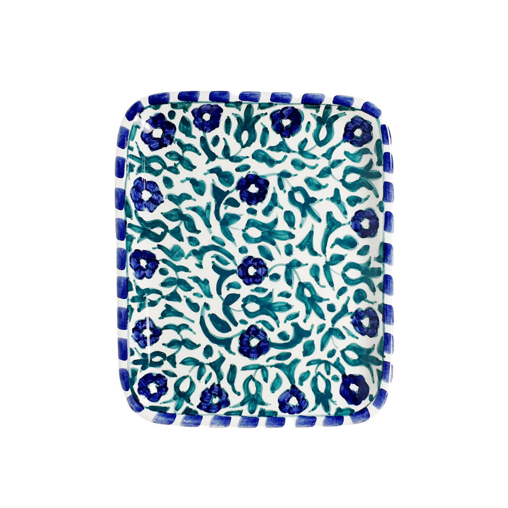 Handmade Ceramic Rectangular Tray Floral Pattern