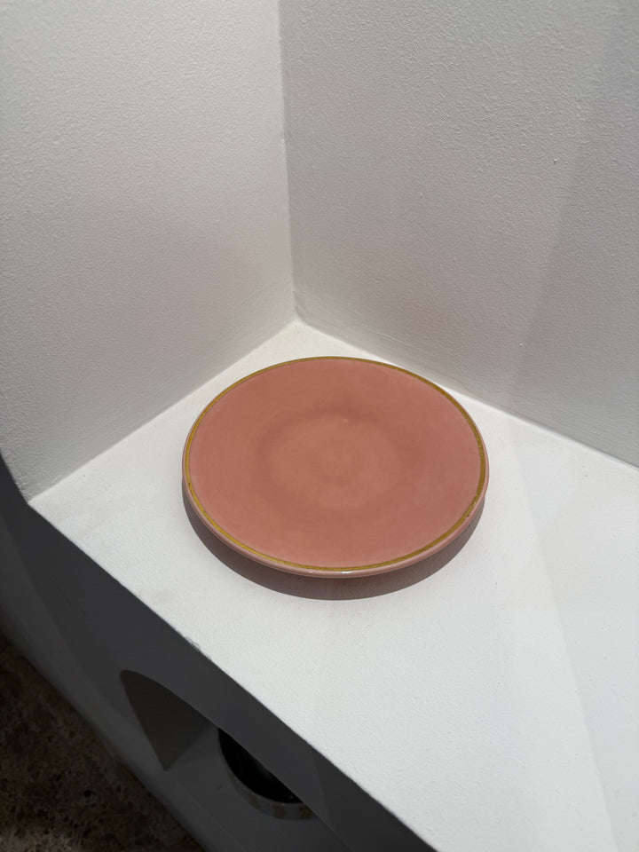 Handmade Pink Moroccan Ceramic Dinner Plate – Gold Rim Detailing
